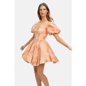 Bardot Kiah Corset Mini Dress Size XL lined short puff sleeve sexy orange floral